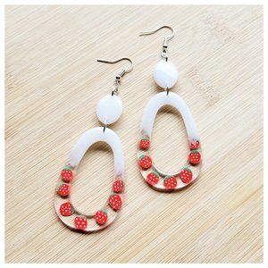 Strawberry Earrings Handmade Strawberries and Cream Dangle Statement Earrings